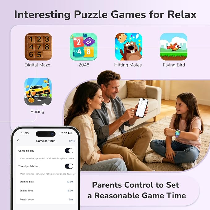 ENOMIR Smart Watch for Kids Girls Boys, Kids Smart Watch with Health Monitor, Activities Track & Pedometer, Long-Lasting Digital Watches with Puzzle Games & Clock Reminders, Gifts for Child-Purple
