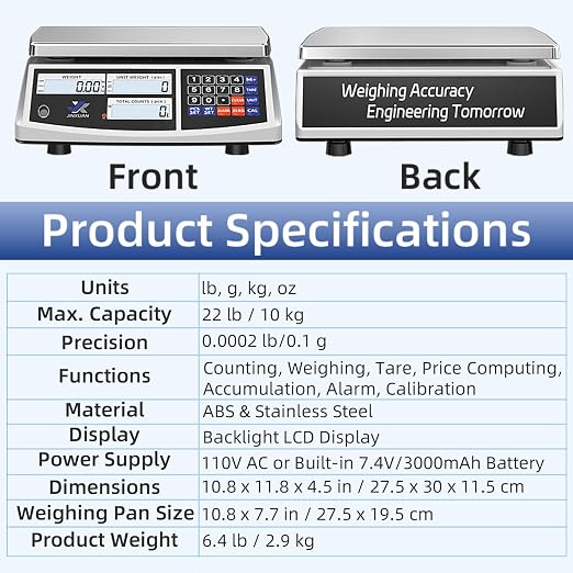 Industrial Price Counting Scale, 22lb/10kg x 0.1g Digital Bench Scale Inventory Scale for Small Parts Coin Scale, lb/g/kg/oz Units Electronic Gram Scale with LCD Backlit Display Large Platform