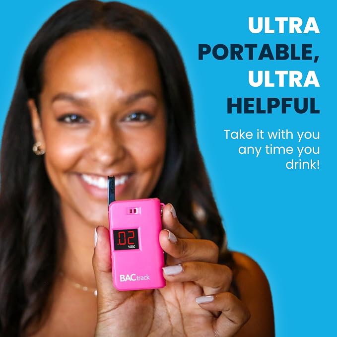 BACtrack Keychain Breathalyzer (Pink) and 20 Breathalyzer Mouthpieces Bundle