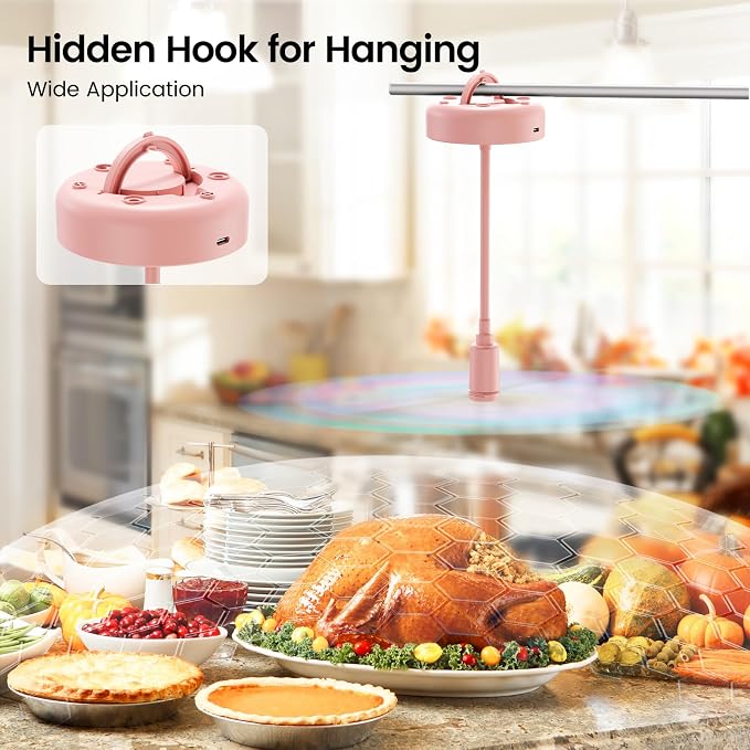 TriPole Fly Fans for Tables, 2000mAh Rechargeable Battery Operated Food Fan Lasts 20 Hrs with LED Display, Portable Fly Table Fan Indoor Outdoor for Picnic, Party, BBQ, Kitchen, Patio, 4 Pack Pink