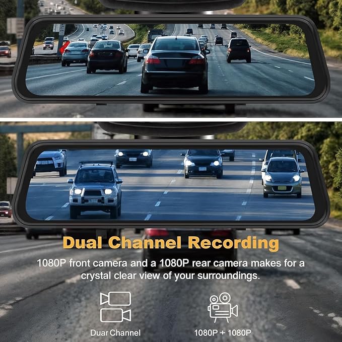 Rear View Mirror Dash Camera for Car Security Front and Rear Dash Cam, Dashcam 10’’ Touch Screen Dual Cameras Car Video Recorder Night Vision G-Sensor Parking Assistance 24H Parking Monitor