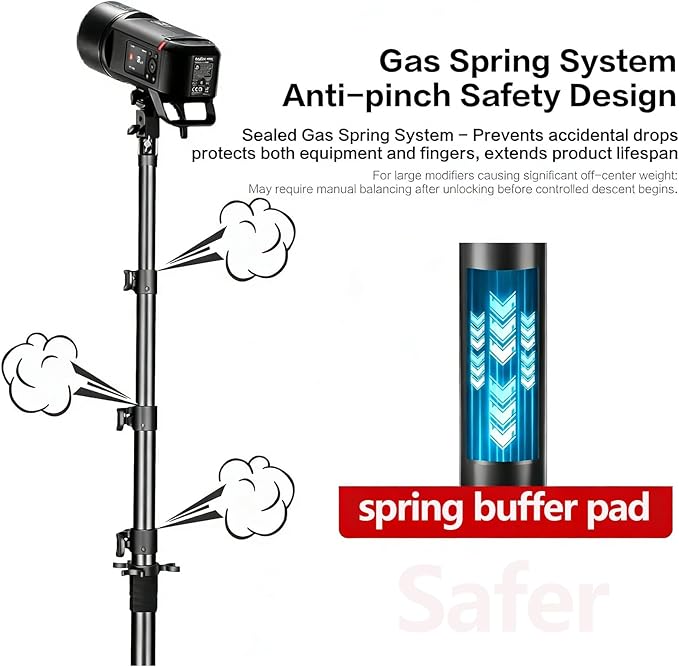FreeSea Light Stand Photography - 1.4in(36mm) Oversized Tubes Heavy Duty Stand, Aluminum Alloy Construction, 106in Tall Tripod with Flip-Lock & Gas Spring, Holds Softboxes/Ring Lights up to 5KG