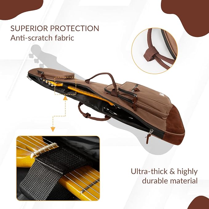 Electric Guitar Bag 0.5 Inch Padding Electric Guitar Case, Electric Guitar Gig Bag Backpack with Neck Strap and 4 Pockets, Brown