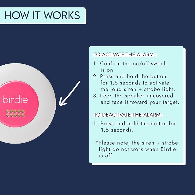 She's Birdie - The Original Personal Safety Alarm Disc for Bikes, Hikes, and Late Nights - Loud Siren, LED Light for Extra Visibility, Rechargeable, Handsfree, Lightweight, Water Resistant (Hot Pink)