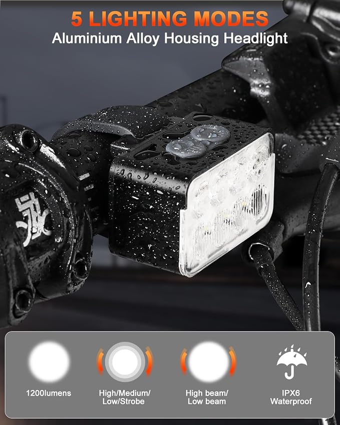 ONVIAN Bike Light Kit with Anti-Theft Alarm, USB Rechargeable Super Bright Bike Headlight and Taillight for Night Cycling,5+4 Modes Bicycle Turn Signals for Ebike,IPX6/IP64 Waterproof