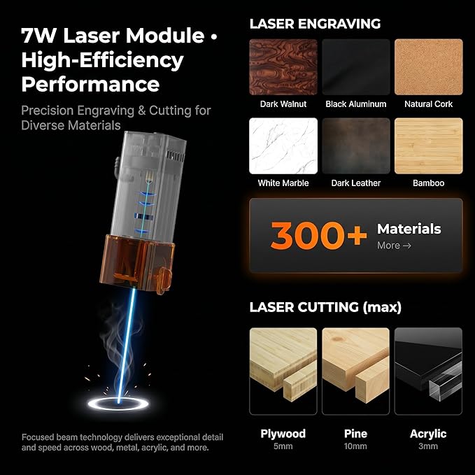 K15 Pro 7w Laser Engraving Machine with App Control, 7.87''×11.81''(Near A4) Work Area, Laser Engraver for DIY CNC, Crafts, Wood, Acrylic, Leather, Stone, 7000mW,Class 1