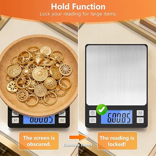 BOMATA 0.01g High Precision Jewelry Scale, 1000g Digital Gram Scale with Hold, Tare & Counting Function, Small & Portable Design for Gold, Bullion, Coins, Gemstones & Crafts, Black
