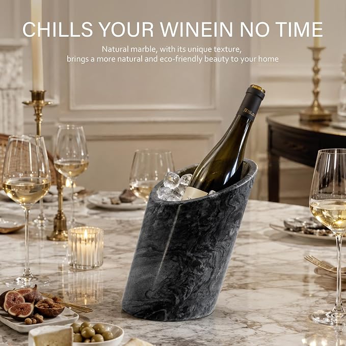 Marble Wine Bottle Chiller - Portable Tabletop Champagne Bucket Cooler for Cocktail Party Dinner Oblique-Monte Grigio