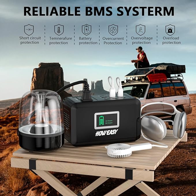 HOWEASY Portable Power Station120W(240W Peak), 24000mAh Camping Solar Generator, Portable Power Bank with 2 110V AC Outlet / 2 DC /3 USB QC3.0/LED Flashlight for Home Camping Emergency Backup