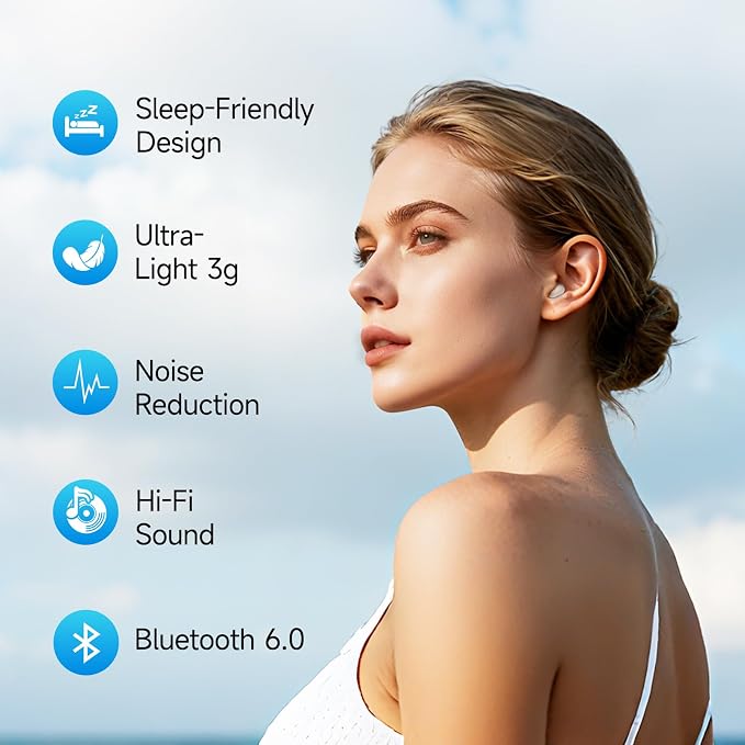 Sleep Earbuds for Side Sleepers, Mini Invisible Wireless Bluetooth 6.0 Micro Sleep Headphones, Hidden Earbuds with LED Screen for SmSall Ears Sleeping Working, Exercise, Hiking - Beige