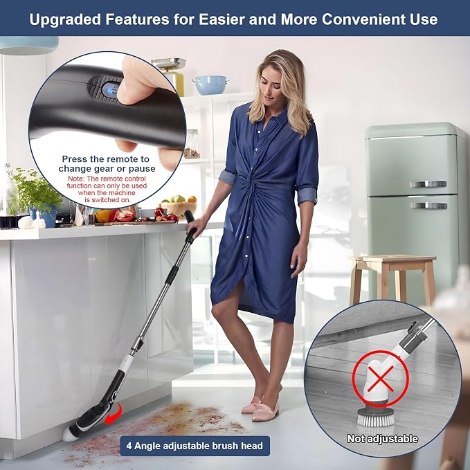 Electric Spin Scrubber with 4 Adjustable Angles & 11 Brush Heads, Effortless Cleaning for Bathroom, Tub, Tile, and Floors, Powerful, Lightweight & Cordless