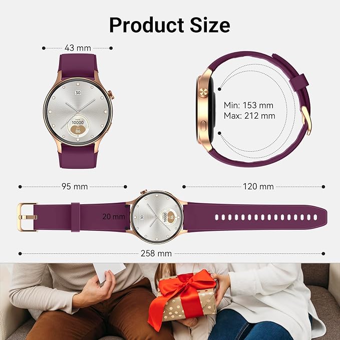 Fitpolo Smart Watch for Women,1.3" AMOLED Touchscreen Fitness Tracker, Make/Answer Calls, Heart Rate SpO2 Monitor,3ATM Waterproof,Sleep Activity Tracking Smartwatch for Android Phones iPhone (Purple)