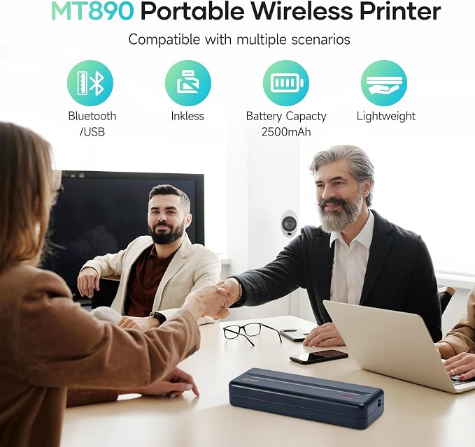 iDPRT MT890 Portable Wireless Printer with 5 Roll Paper