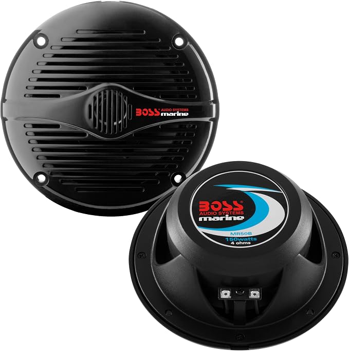 BOSS Audio Systems MR50B 5.25 inch Marine Stereo Boat Speakers - 150 Watts (pair), 2 Way, Full Range Audio, Tweeters, Coaxial, Weatherproof, Sold in Pairs