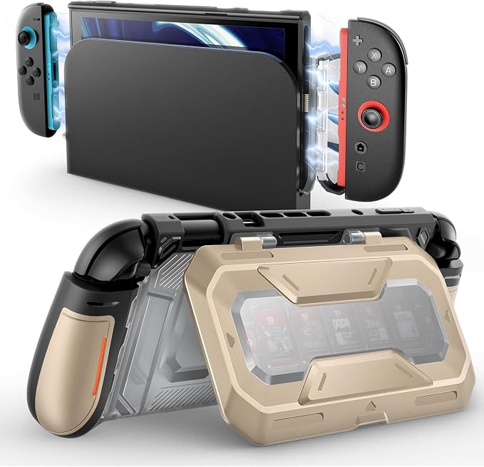 Mumba Dockable for Nintendo Switch 2 Case with Flip Stand, [Titan] Ergonomic Switch 2 Grip Protective Cover Holds 5 Game Cards & 2 TF Cards TPU Accessories and Quick-Release Joy-Con Design (Desert)