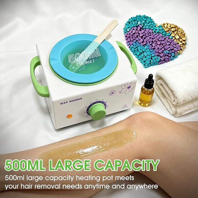 Wax Warmer for Hair Removal, Professional Waxing Heater Pot with Adjustable Temperature for Women Men, with 20 Wooden Wax Sticks(White-Single Pot)