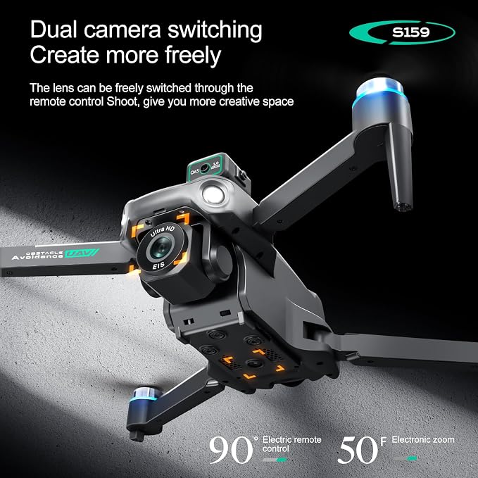 ikaufen S159 GPS Drone with 4K Dual Camera, Obstacle Avoidance, Brushless Motor, 5G Transmission, 25min Flight Time, RC Quadcopter with Screen Remote Control for Adults(S159 screen control+ 2 Battery Black)