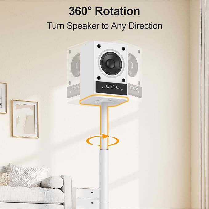 ELIVED Universal Speaker Stands Height Adjustable 28"-37.4", Bookshelf Speaker Stand Pair for Satellite Studio Large Speakers Up to 22 lbs, Surround Sound Speaker Stand with Cable Management, White