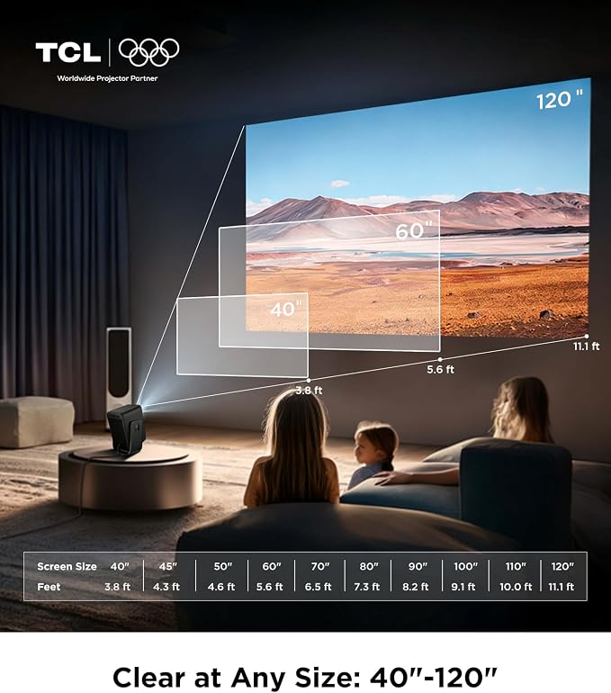 TCL C1 Smart Projector 4K Support, Compatible with Google TV, WiFi and Bluetooth, Auto Focus/Keystone, 1080P HDR10, Dolby Audio, 285° Rotation Mini LCD Projector for Bedroom/Home Theater/Outdoor,Black