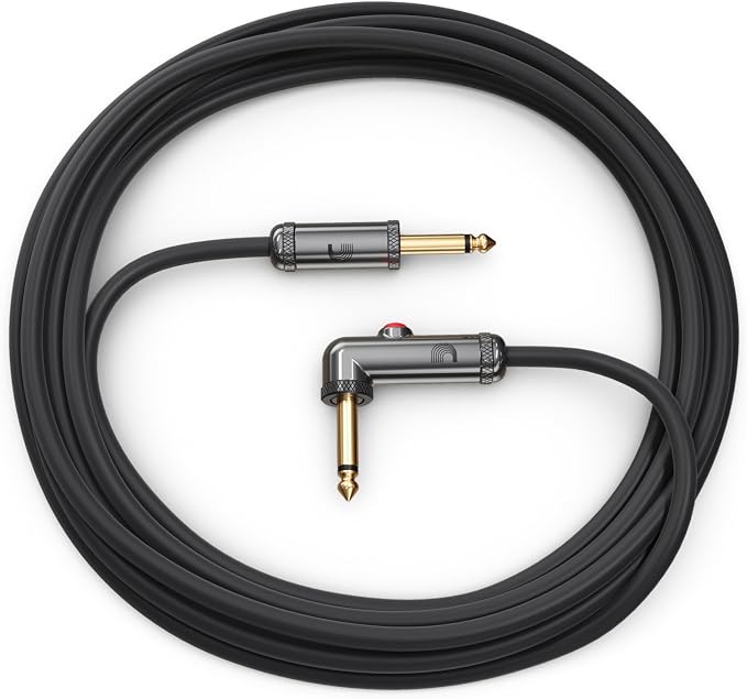 D'Addario Guitar Cable - Guitar Lead - Circuit Breaker Cable - Latching Cut-Off Switch to Mute When Changing Instrument - 10 Feet/3.05 Meters - Straight Ends/Right Angle - 1 Pack