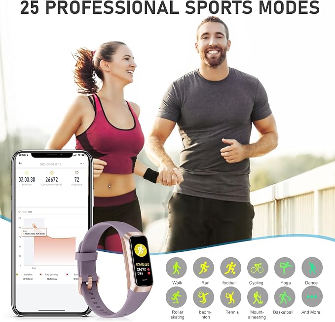 Fitness Tracker with 24/7Heart Rate, Blood Pressure, Sleep Tracking, Calorie, Activity Tracker with 1.1" AMOLED Color Screen, Waterproof Step Tracker for Android iPhones Women Men