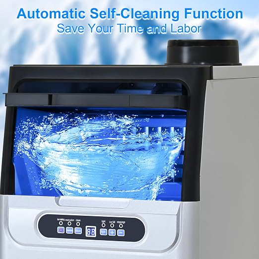 Amzgachfktch Commercial Ice Maker, 100lbs/24H Ice Maker Machine, 2 Water Inlet Modes, Ice Machine with 22lbs Storage, Auto Self-Cleaning, Under Counter/Freestanding Ice Maker for Home/Office/Shop/Bar