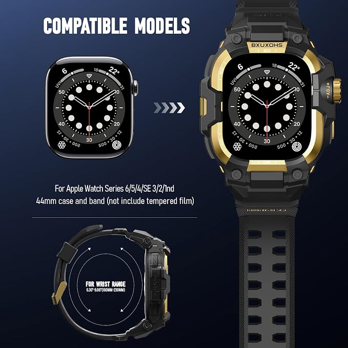 BXUXOHS Rugged Case and Band for Apple Watch 44mm Men, Compatible with Apple Watch SE 3/SE 2nd Generation/SE/Series 6/5/4, Military Grade Shockproof Bumper Cover,Tactical Band Case for iWatch 6/5/4/SE