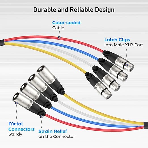 Cable Matters 4-Channel XLR Male to Female Snake Cable/XLR Snake Cable - 6ft, Professional Audio Connectivity with Shielding and Color-Coded Channels