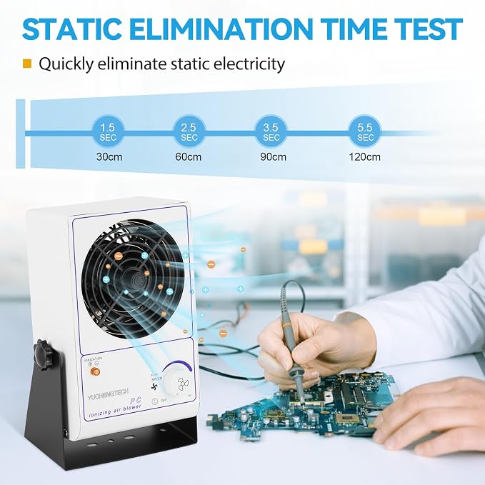 YUCHENGTECH Ionizing Air Blower Static Eliminator Fan Desktop Ionizer Air Blower with Detachable Cord ESD Ionizer Electrostatic Discharge Fan 110V