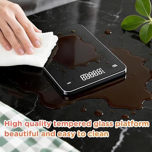 Rechargeable Digital Kitchen Scale, 5kg/0.1g (11lb/0.01oz) Precision Food Scale Electronic. Tempered Glass Weighing Platform, Tare&4 Unit Modes, Perfect for Baking, Bread, Cooking