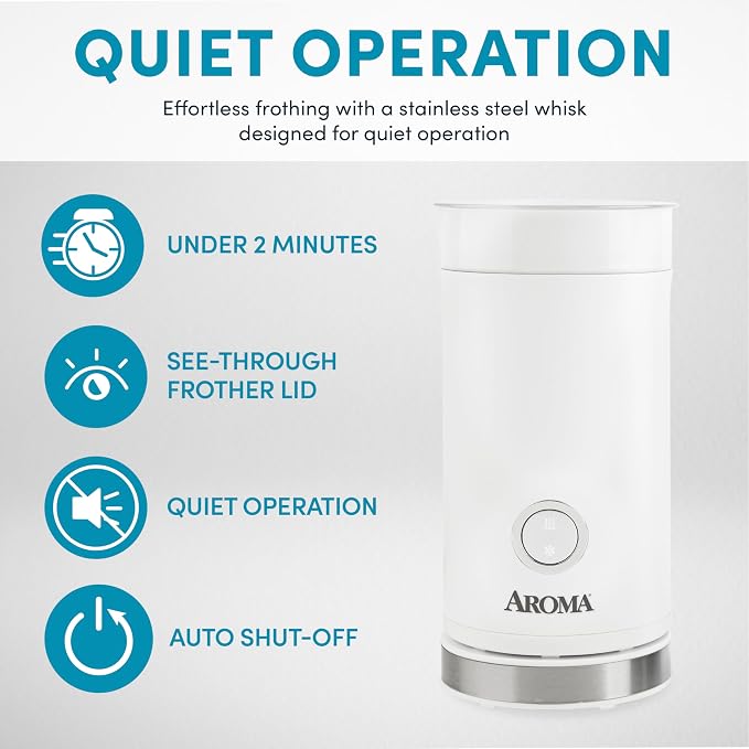 AROMA® 4-in-1 Cold & Warm Milk Frother and Steamer with Auto-Off One-Touch Controls (200ml)