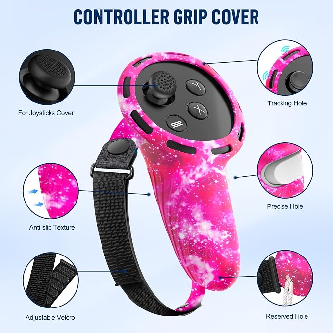 Silicone Cover Set Compatible with Meta/Oculus Quest 3s Accessories, Silicone Face Cover, Controller Grip Cover, Camera Lens Protector, VR Shell Cover, Protective Lens Cover, Not Fit Quest 3