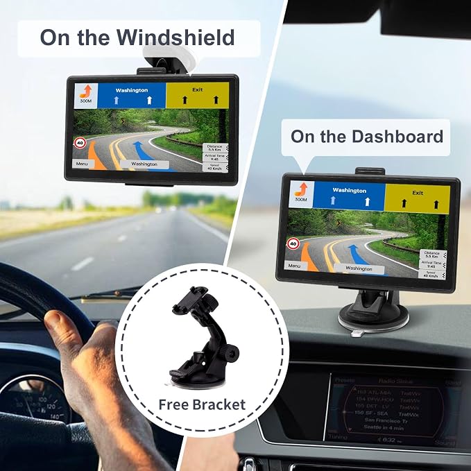 GPS Navigator for Car with 2025 Maps Free Lifetime Update, 7 Inch Car GPS Navigation System for Truck Commercial Drivers with POI/ZIP Search, Voice Turn Guidance, Speedcam Light Alerts, FM, 7 Vehicles