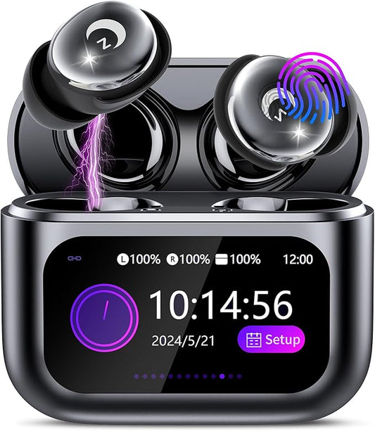 VEKJ Sleep Earbuds Bluetooth 5.4 in Ear Smart Touch Screen Ear Buds, 48H Playtime Mini Sleep Headphones Small Design for Side Sleepers, 5 EQ Modes, Crystal-Clear Calls, IPX7 Waterproof Earphones Black