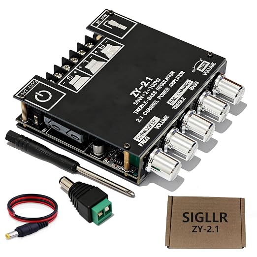 Bluetooth 5.1 Audio Amplifier Board,200W HiFi 2.1 Channel Mini Subwoofer Power Amp Module with Treble & Bass Control with AUX Input,Audio Amp Board for Home DIY Wireles Speaker(with Power Cord)