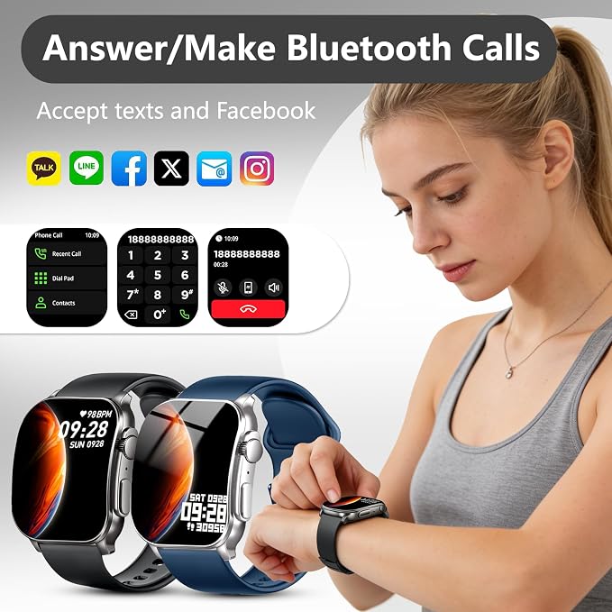Poounur Smart Watch, 2.01" AMOLED Curved Touchscreen Fitness Watch for Men Women, IP68 Waterproof, 24/7 Heart Rate/Sleep Monitor, Fitness Tracker with Pedometer, 120+ Sports Modes