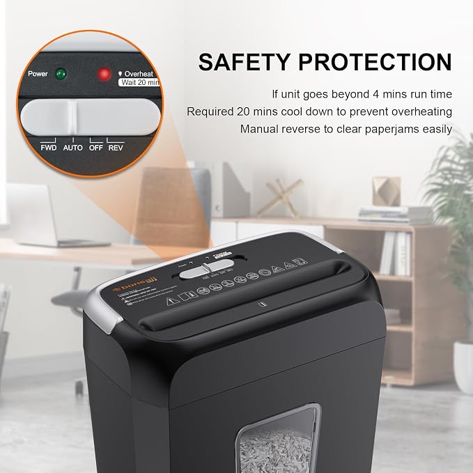 Bonsaii Paper Shredder for Home Use, 3.4 Gal Wastebasket, 6 Sheet Crosscut Paper Credit Cards, Staples, and Clips Shredder for Home Office Use, Portable Handle Design (C237-B New Version)