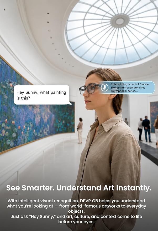 DPVR AI Smart Glasses with Camera and Bluetooth – 13MP 4K Camera Glasses for Men & Women, Video Recording Glasses with Continuous Voice Assistant, AI Translation, IP54, for Travel, Work, Music, Vlog