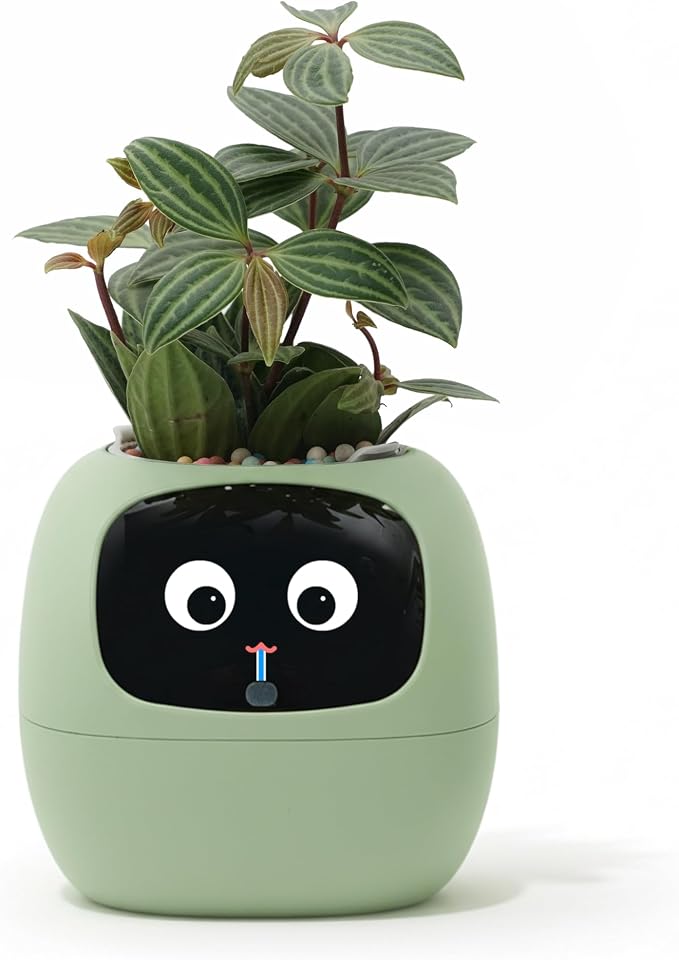 PLANTSIO Ivy AI Smart Planter Intelligent Flower Pot for Home Decoration Plants Companion Neat Desk Setup Gift Pet Planter Robot Guidance on Plant Care with Emojis (Mint)