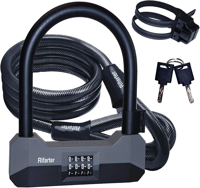 Bike Locks Heavy Duty Anti Theft, 18mm Bike Lock U Lock Combination with 5Ft Steel Cable, 4-Digit Resettable Combo Bike U Lock with Mounting Bracket for Bicycles, Scooter, Moped, Ebikes