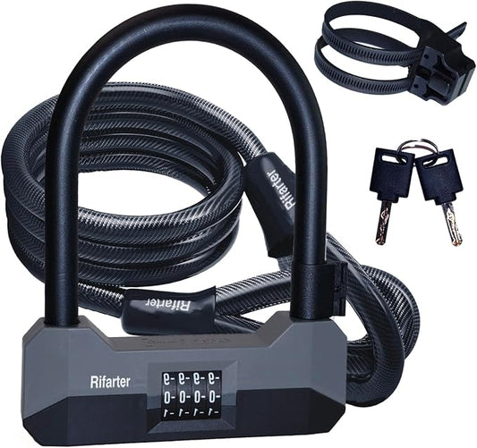 Bike Locks Heavy Duty Anti Theft, 18mm Bike Lock U Lock Combination with 5Ft Steel Cable, 4-Digit Resettable Combo Bike U Lock with Mounting Bracket for Bicycles, Scooter, Moped, Ebikes