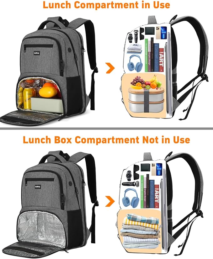 kadilong 17.3 Inch Insulated Backpacks with Cooler&Laptop Compartment,Travel Backpack with Lunch Box Bookbag for Work,Sturdy College Computer Backpack for Men Women Mochilas Lonchera para Hombre