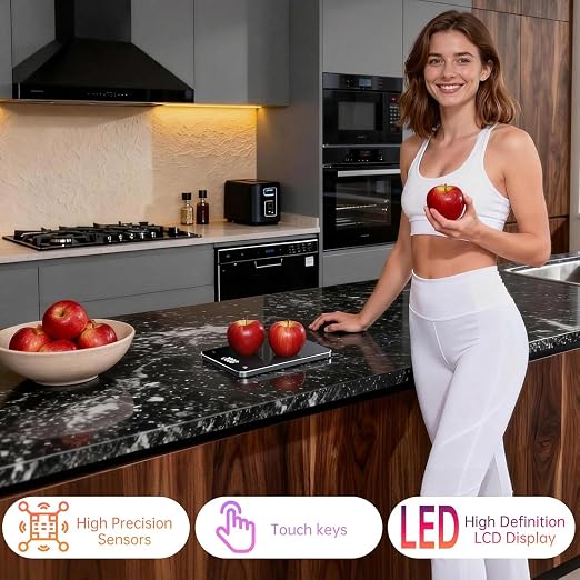 Rechargeable Digital Kitchen Scale, 5kg/0.1g (11lb/0.01oz) Precision Food Scale Electronic. Tempered Glass Weighing Platform, Tare&4 Unit Modes, Perfect for Baking, Bread, Cooking