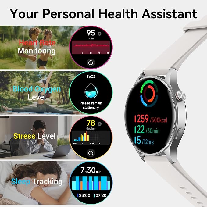 Fitpolo Smart Watch for Men Women,1.3" AMOLED Touchscreen Fitness Tracker, Make/Answer Calls, Heart Rate SpO2 Monitor, 3ATM Waterproof, Sleep & Activity Tracking Smartwatch for Android Phones iPhone