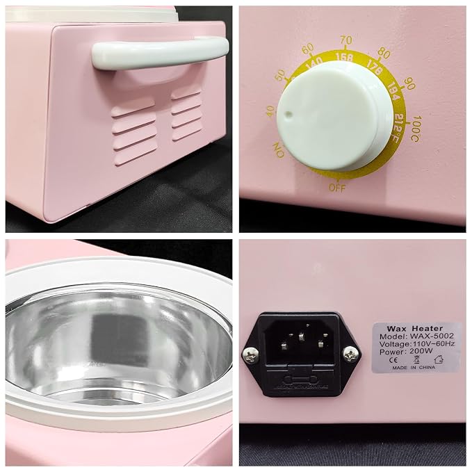 Wax Warmer for Hair Removal, Dual Pot Wax Melter Machine with Silicone Bowls & 20 Wooden Sticks, Adjustable Temperature Pink Wax Heater for Home Spa & Salon Use