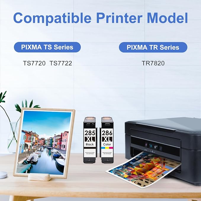 PG-285XL CL-286XL Replacement for Canon 285 and 286 Ink Cartridges PG-285 XL Black CL-286 XL Color Work with Canon Pixma TS7720 TS7722 TR7820 Inkjet Printer Ink Cartridges, 3X High Yield (Black Color)