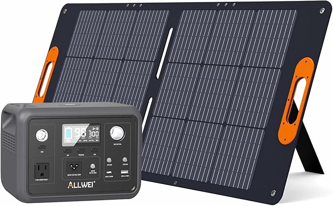 ALLWEI 300W Solar Generator with 100W Solar Panel Included, 256Wh Portable Power Station with AC Outlet USB Port, Solar Powered Battery Generator for Outdoor Camping, Home Backup, Power Outage