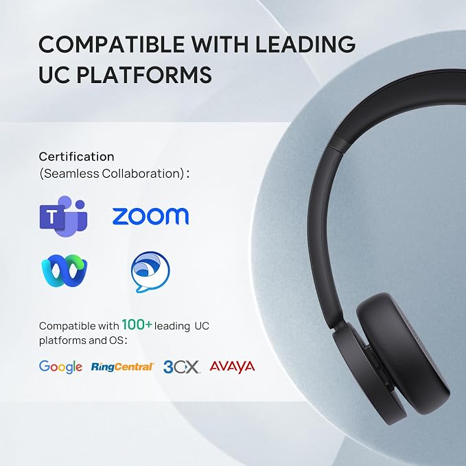 Yealink BH70 with Stand, Wireless Bluetooth Headset with Microphone for Work, Up to 35 Hours Talk Time, Teams Certified, ≤90 Minutes Quick Charging, USB-C/A Adapter, No Power Adapter Required