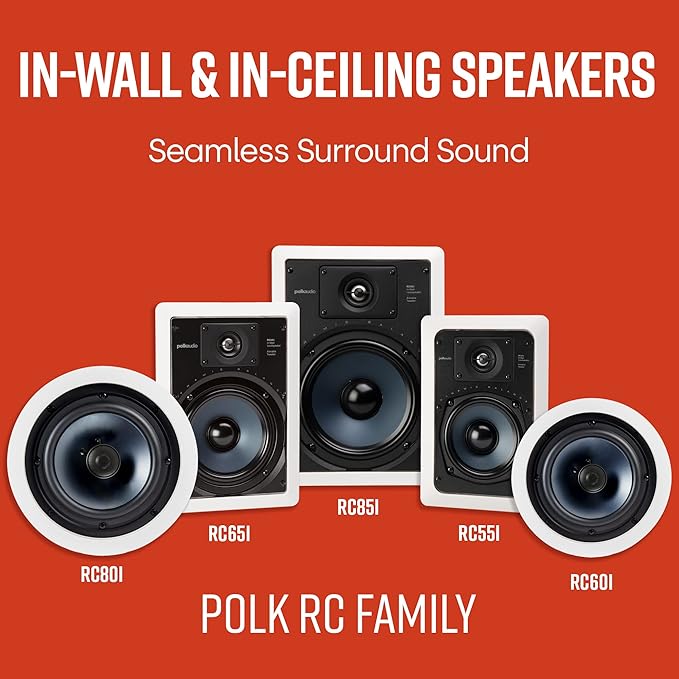 Polk Audio In-Ceiling Speakers RC80i, 8" | Set of 4 | Round | Indoor/Outdoor | Paintable Grille