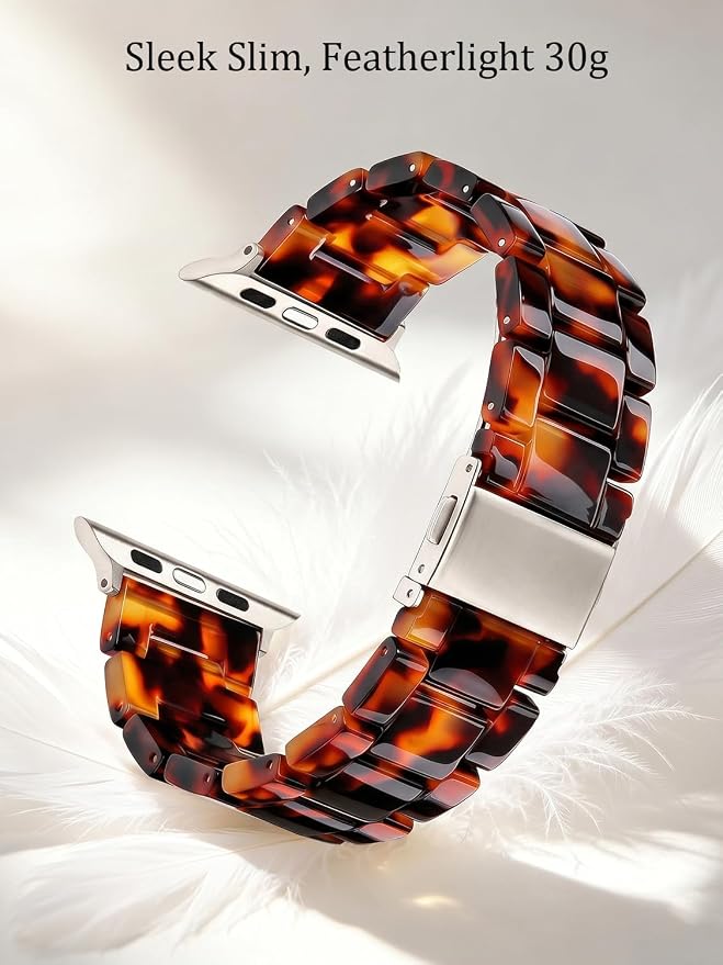 V-MORO Resin Bands Compatible with Apple Watch Series 11/10/9/8/7 Band Lightweight Tortoise Fashion Bracelet Strap Replacement for iwatch Series SE/6/5/4/3/2/1 Women Men 42mm/41mm/40mm/38mm